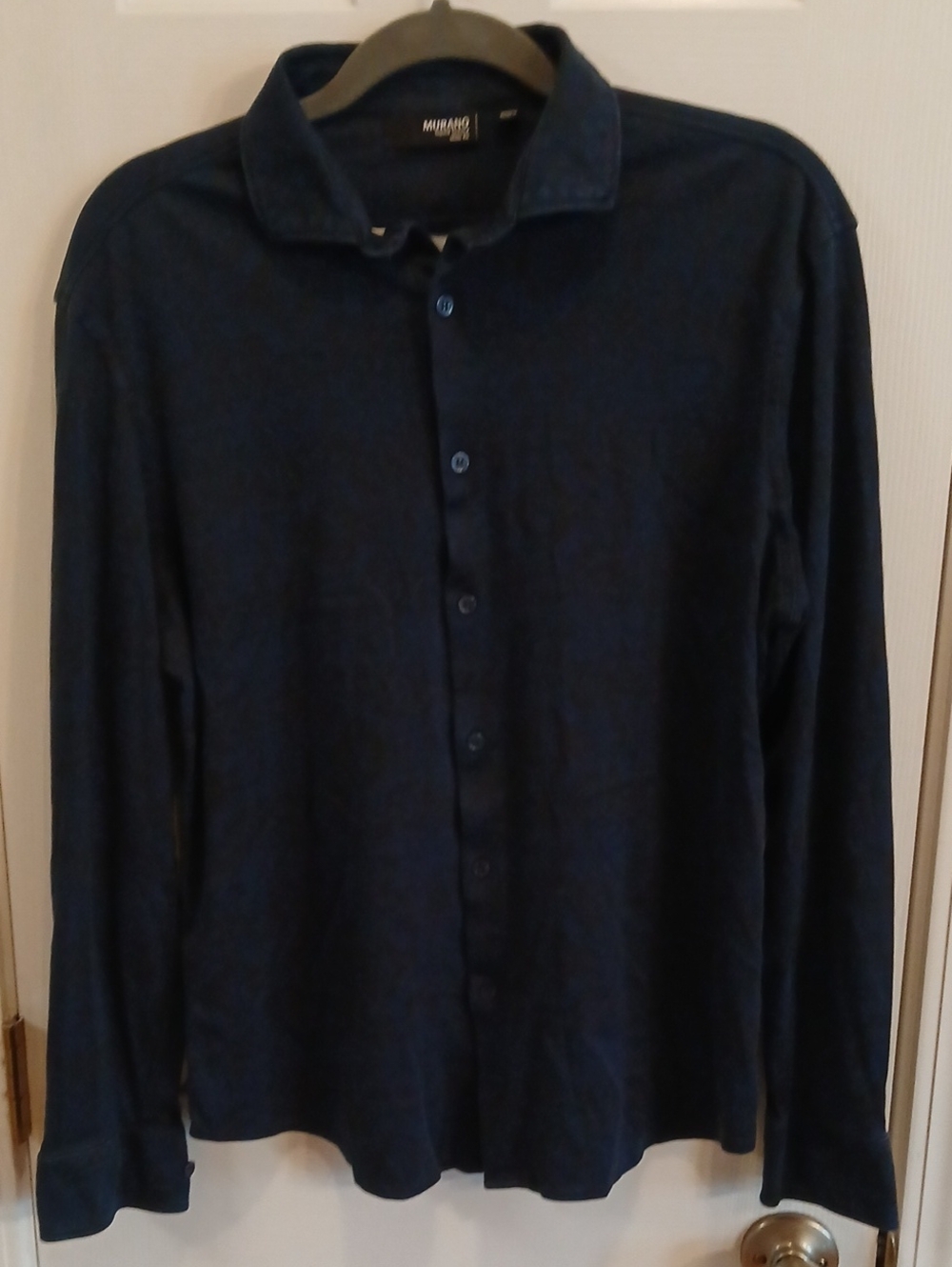 MURANO Liquid Luxury Slim Fit . Dark Navy Long Sleeve Button-Down Shirt L